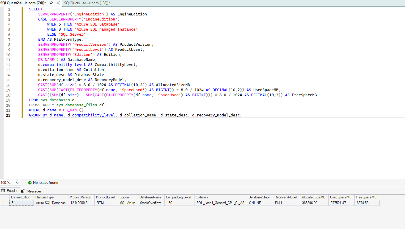 Quick database information
